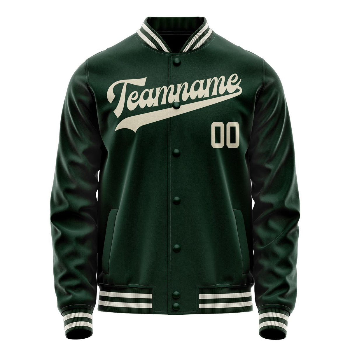 Custom Green Cream Solid Color Varsity Letterman Jacket JA02240617JG179