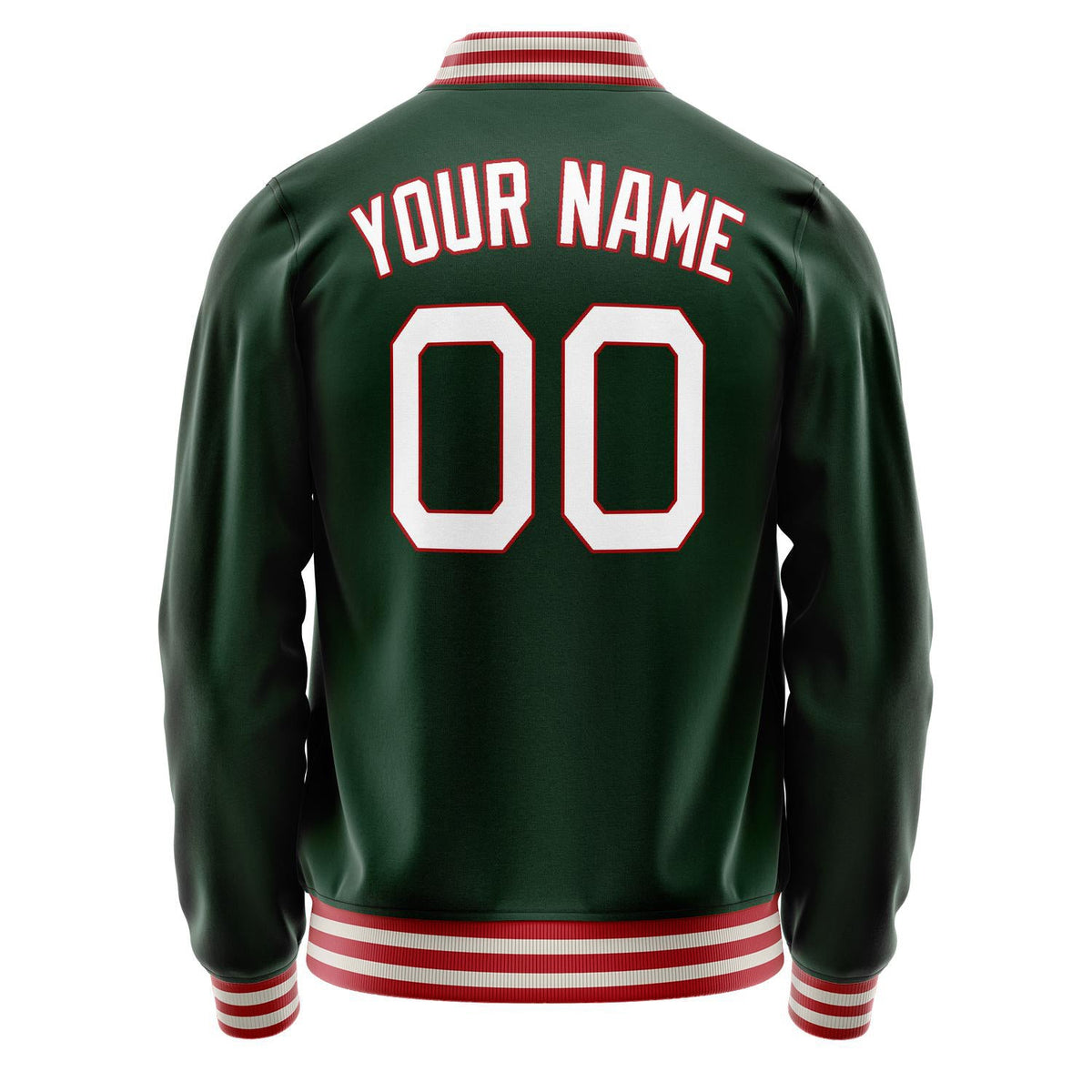 Custom Green White Solid Color Varsity Letterman Jacket JA02240617JG180