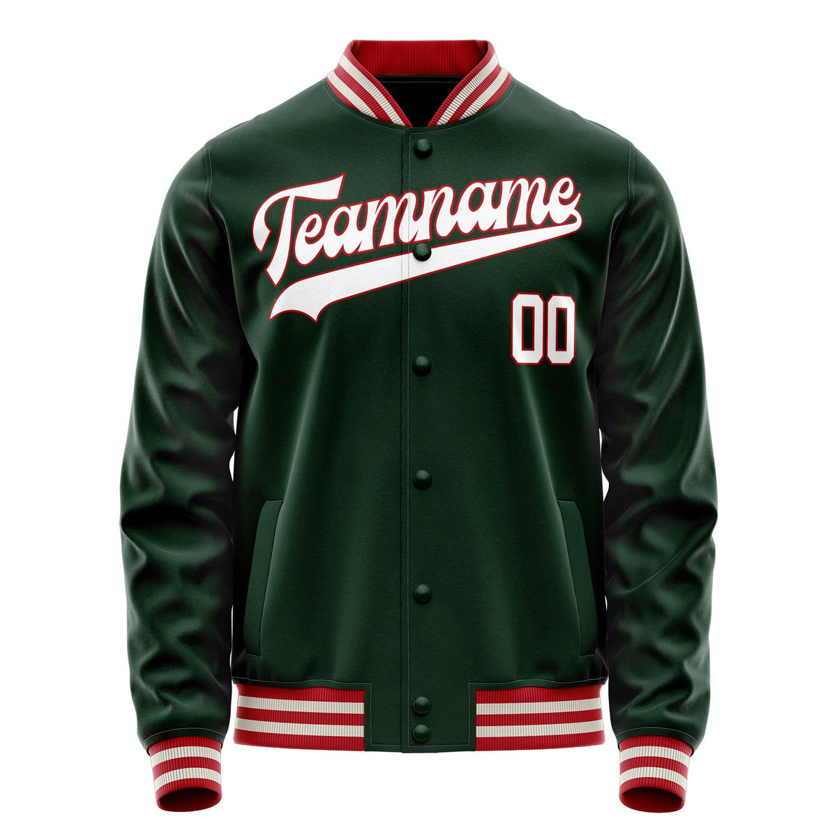 Custom Green White Solid Color Varsity Letterman Jacket JA02240617JG180