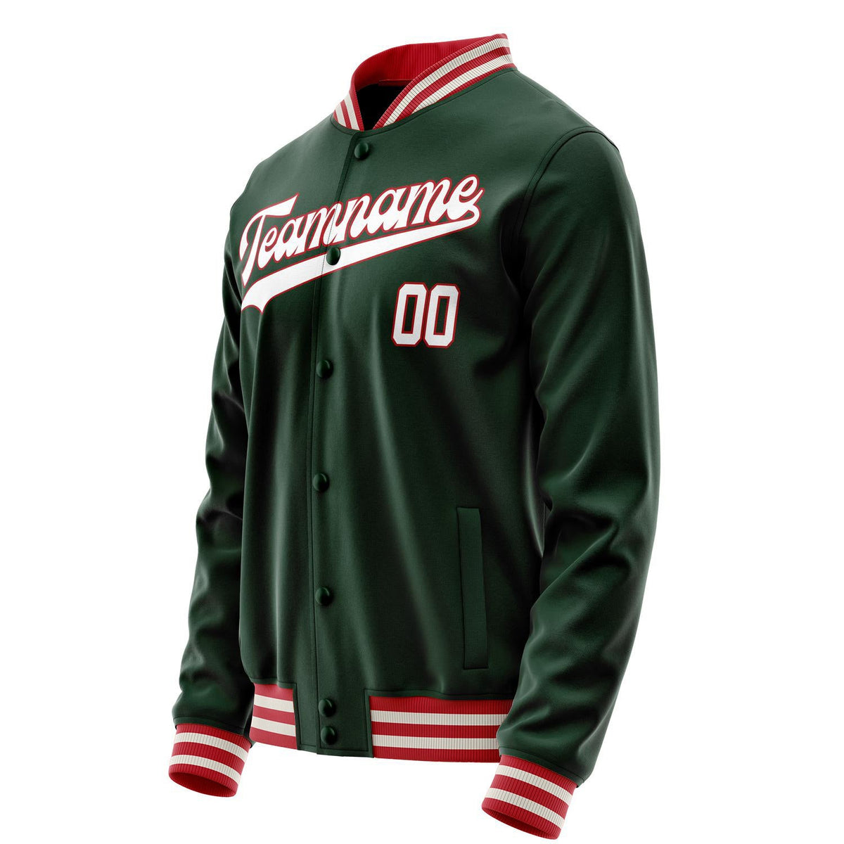 Custom Green White Solid Color Varsity Letterman Jacket JA02240617JG180