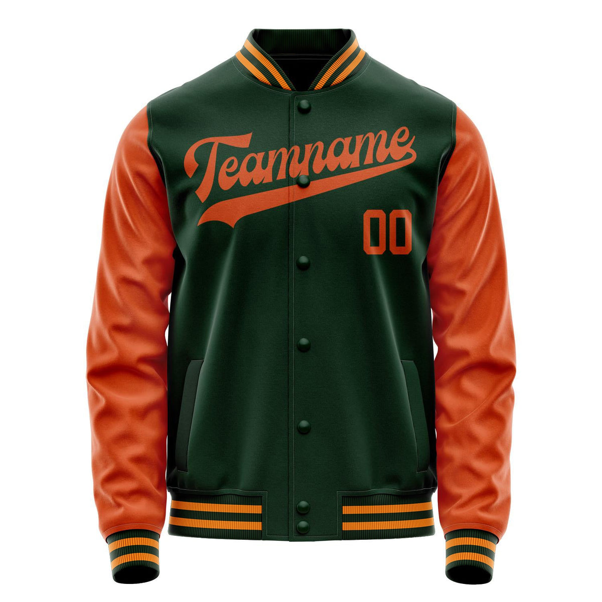 Custom Green Orange Solid Color Varsity Letterman Jacket JA02240617JG182