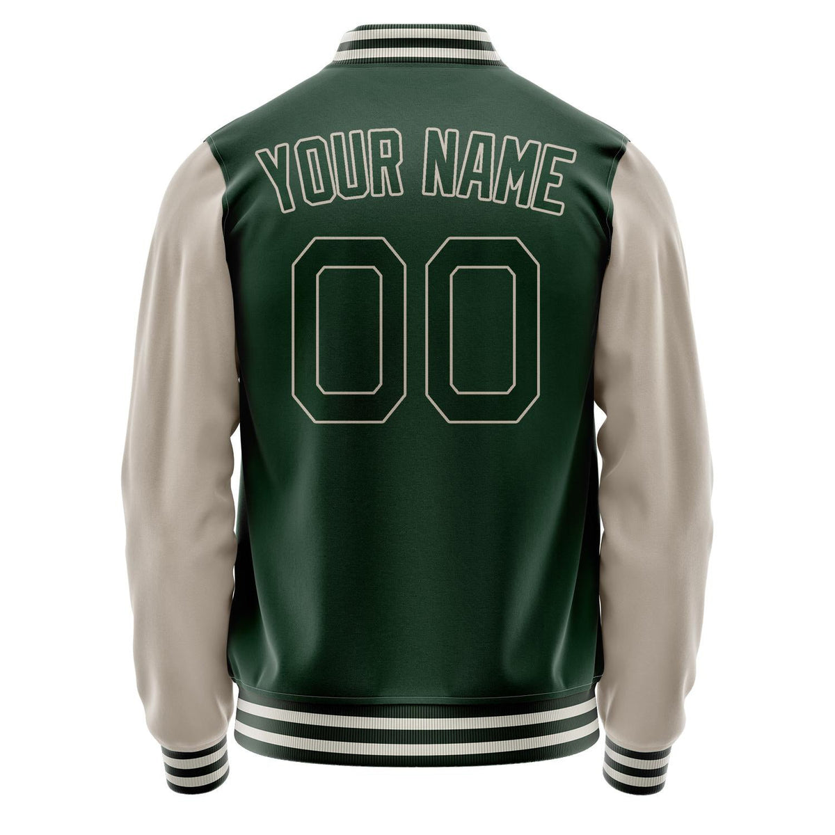 Custom Green Cream Solid Color Varsity Letterman Jacket JA02240617JG184