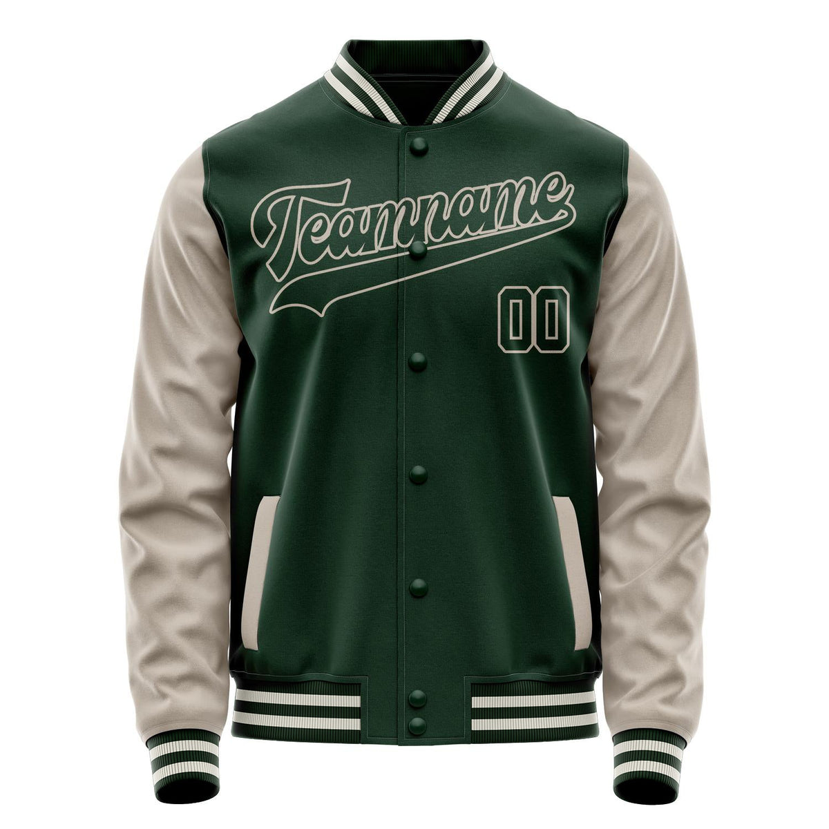 Custom Green Cream Solid Color Varsity Letterman Jacket JA02240617JG184