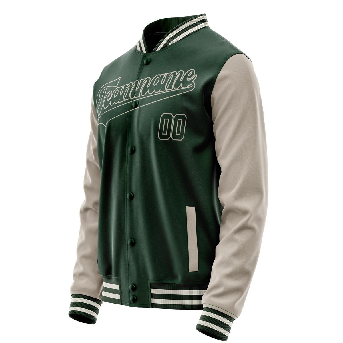 Custom Green Cream Solid Color Varsity Letterman Jacket JA02240617JG184