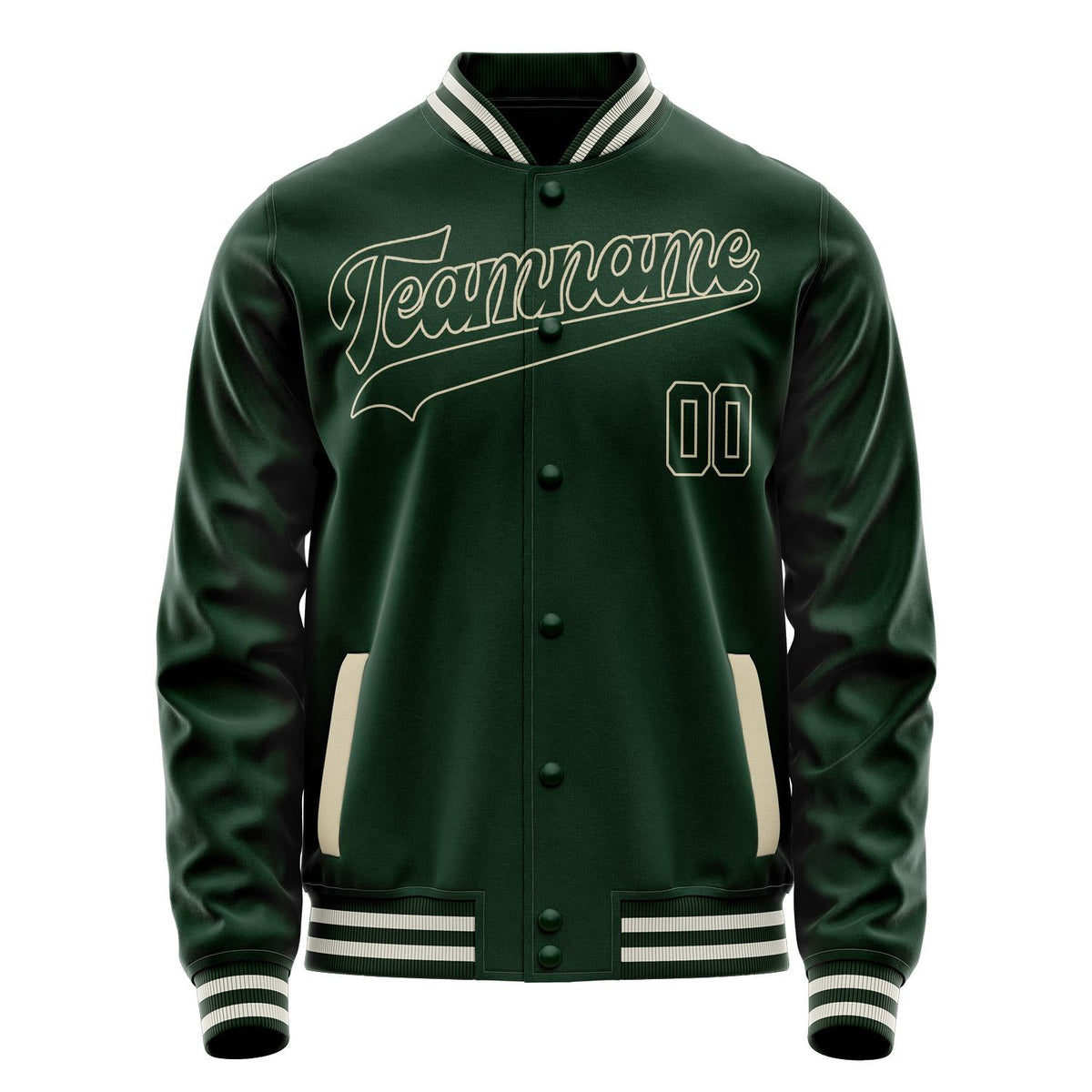 Custom Green Cream Solid Color Varsity Letterman Jacket JA02240617JG187