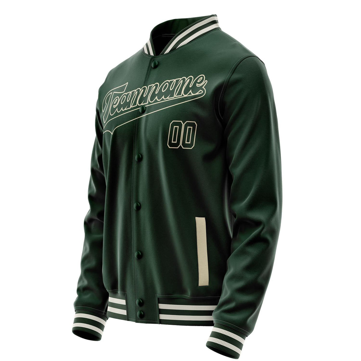 Custom Green Cream Solid Color Varsity Letterman Jacket JA02240617JG187