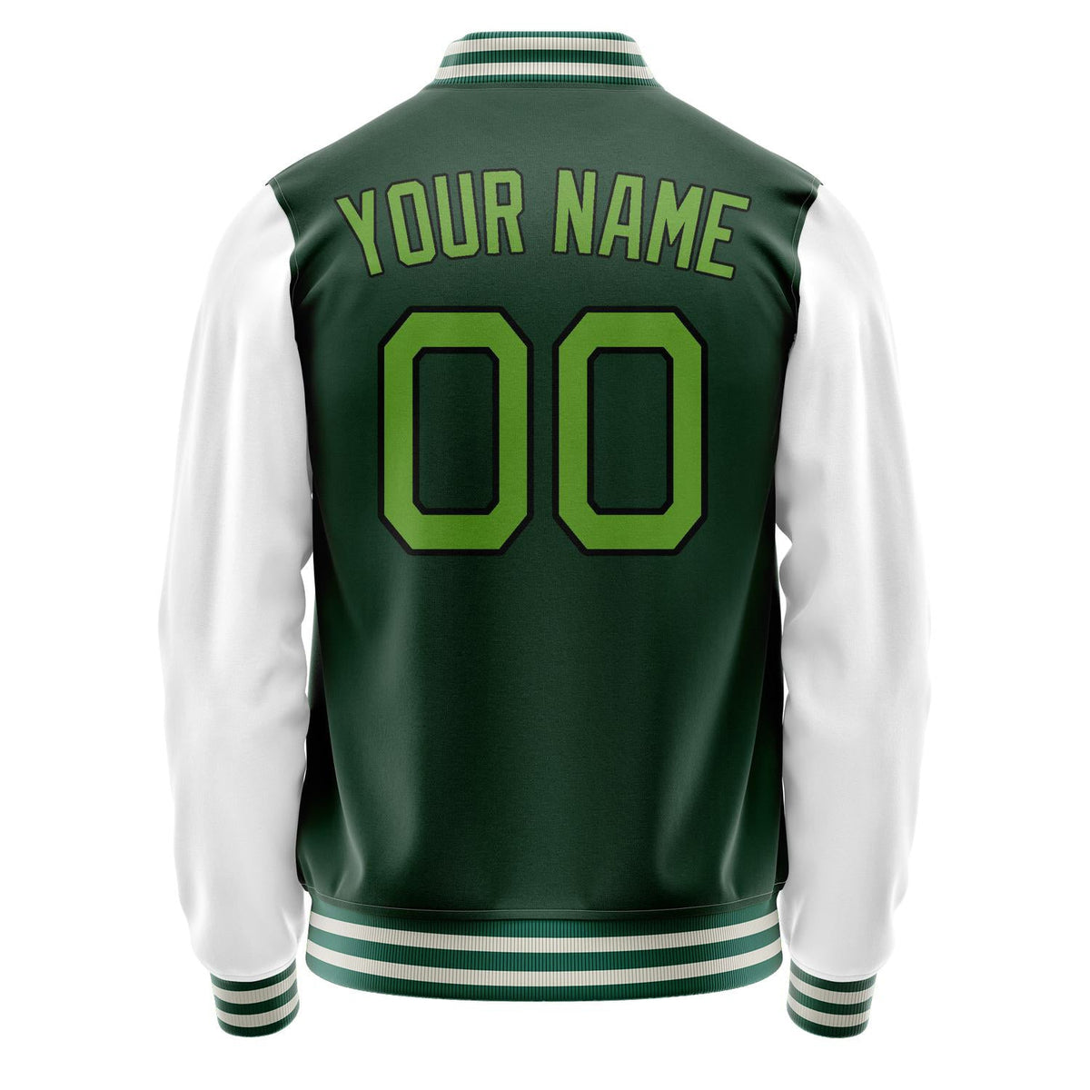 Custom Green White Solid Color Varsity Letterman Jacket JA02240617JG189