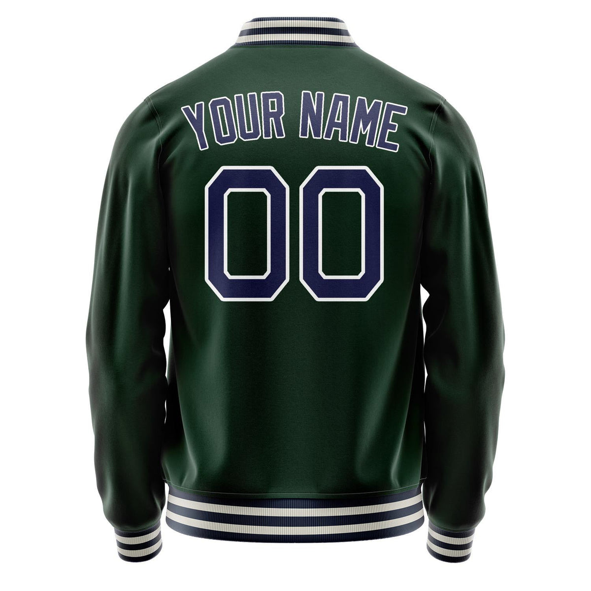 Custom Green Navy Solid Color Varsity Letterman Jacket JA02240617JG193