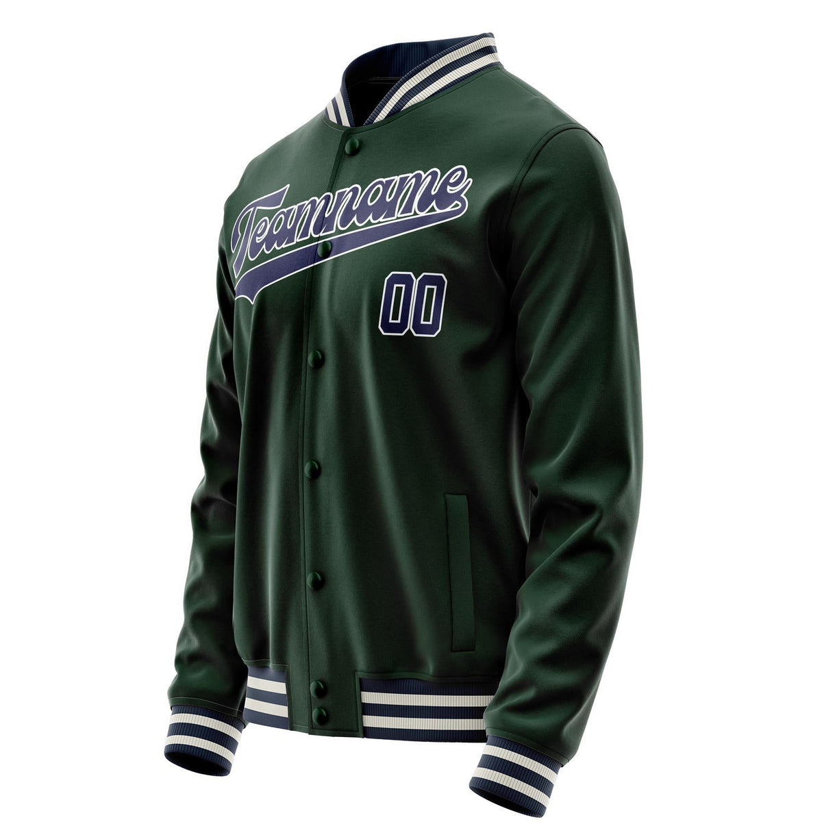 Custom Green Navy Solid Color Varsity Letterman Jacket JA02240617JG193