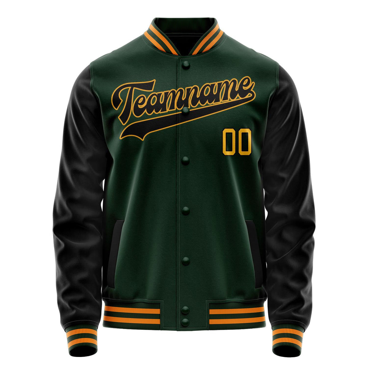 Custom Green Gold Solid Color Varsity Letterman Jacket JA02240617JG194