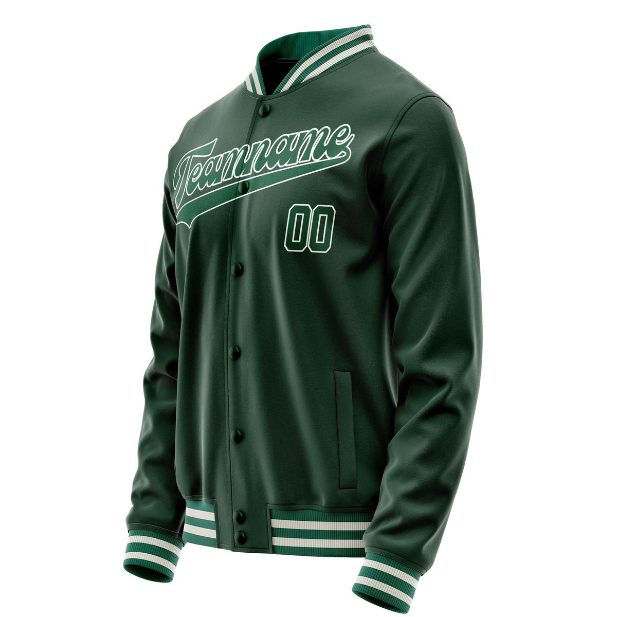 Custom Green White Solid Color Varsity Letterman Jacket JA02240617JG195