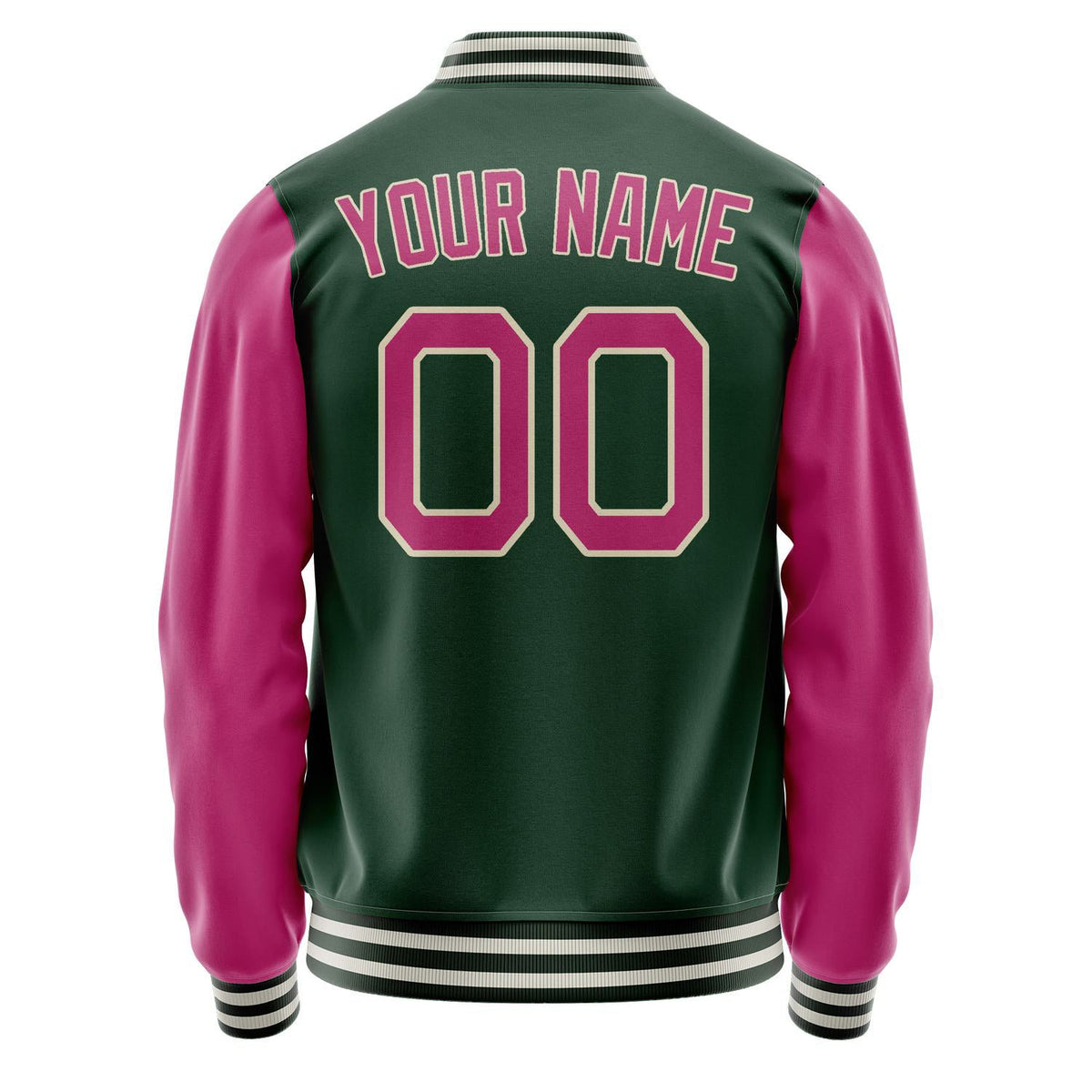 Custom Green Pink Solid Color Varsity Letterman Jacket JA02240617JG197