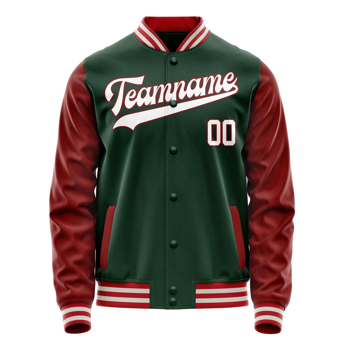 Custom Green Crimson Solid Color Varsity Letterman Jacket JA02240617JG199