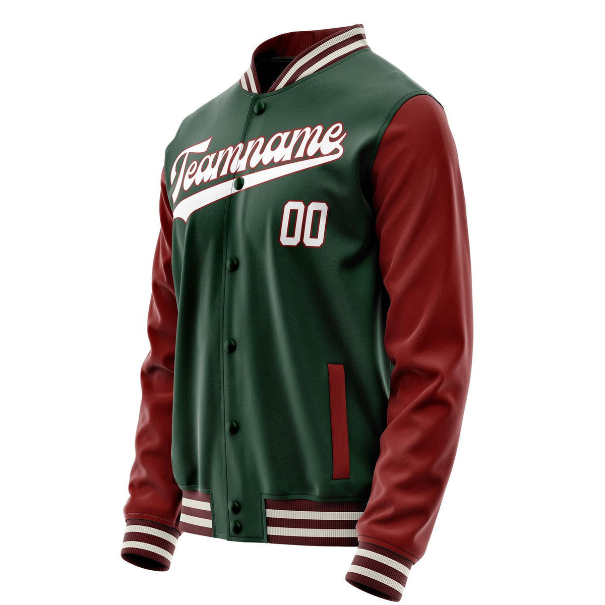 Custom Green Crimson Solid Color Varsity Letterman Jacket JA02240617JG199