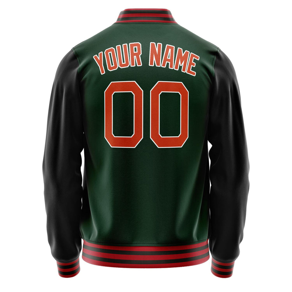 Custom Green Orange Solid Color Varsity Letterman Jacket JA02240617JG201