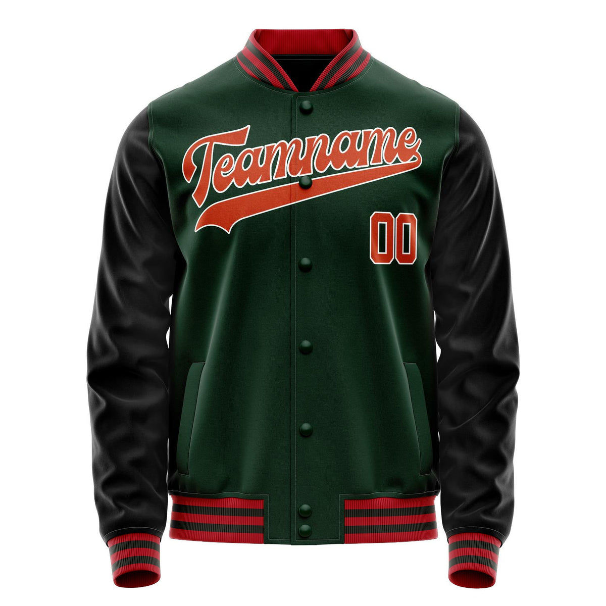 Custom Green Orange Solid Color Varsity Letterman Jacket JA02240617JG201