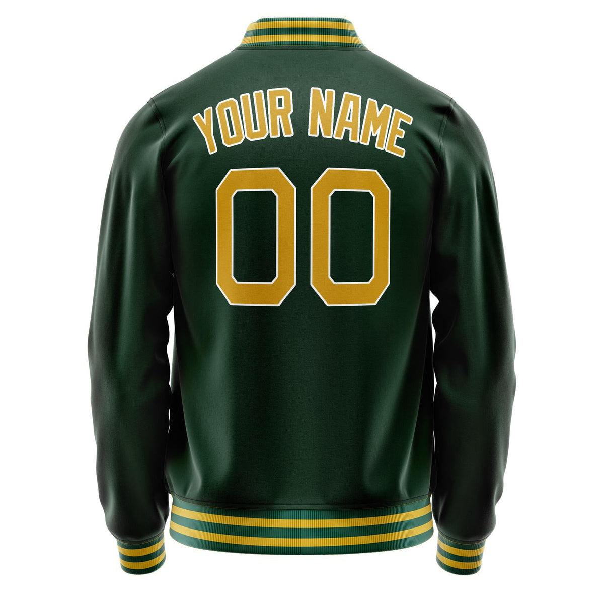 Custom Green Gold Solid Color Varsity Letterman Jacket JA02240617JG202