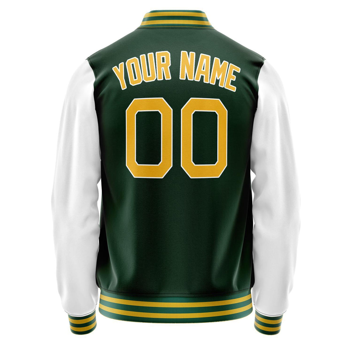 Custom Green White Solid Color Varsity Letterman Jacket JA02240617JG204