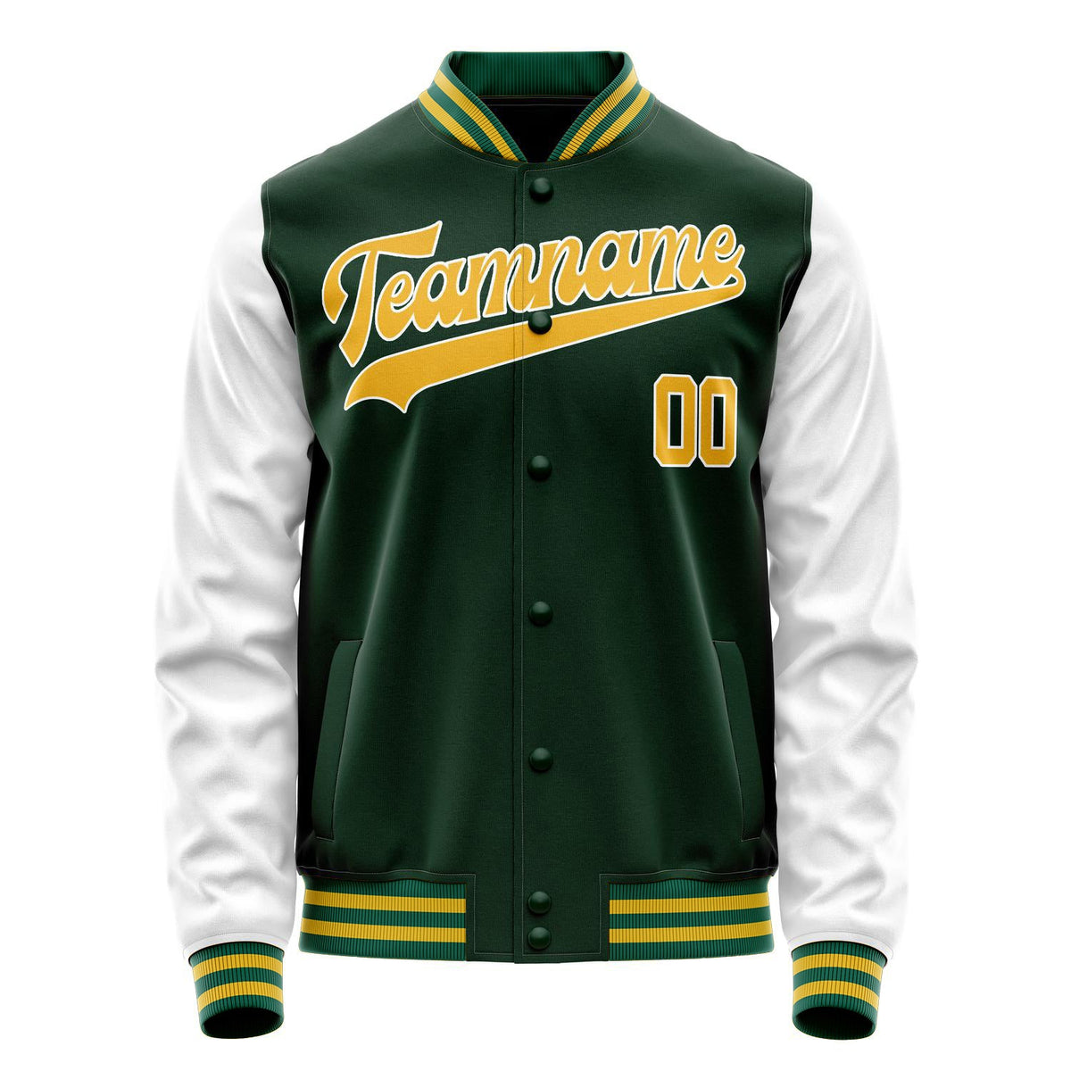 Custom Green White Solid Color Varsity Letterman Jacket JA02240617JG204