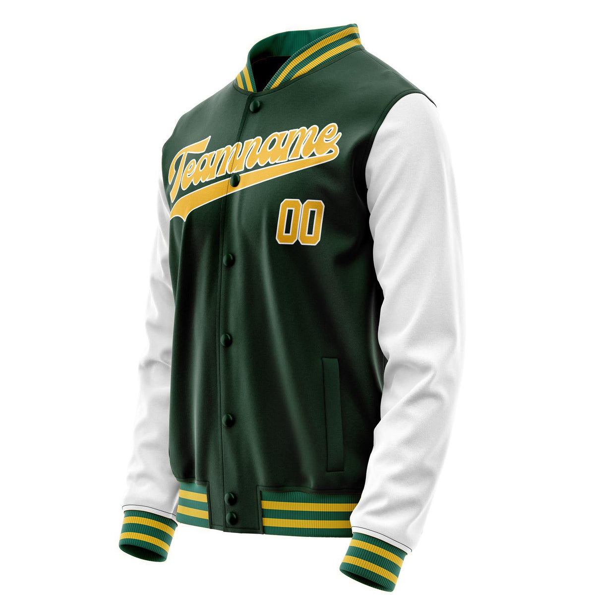 Custom Green White Solid Color Varsity Letterman Jacket JA02240617JG204