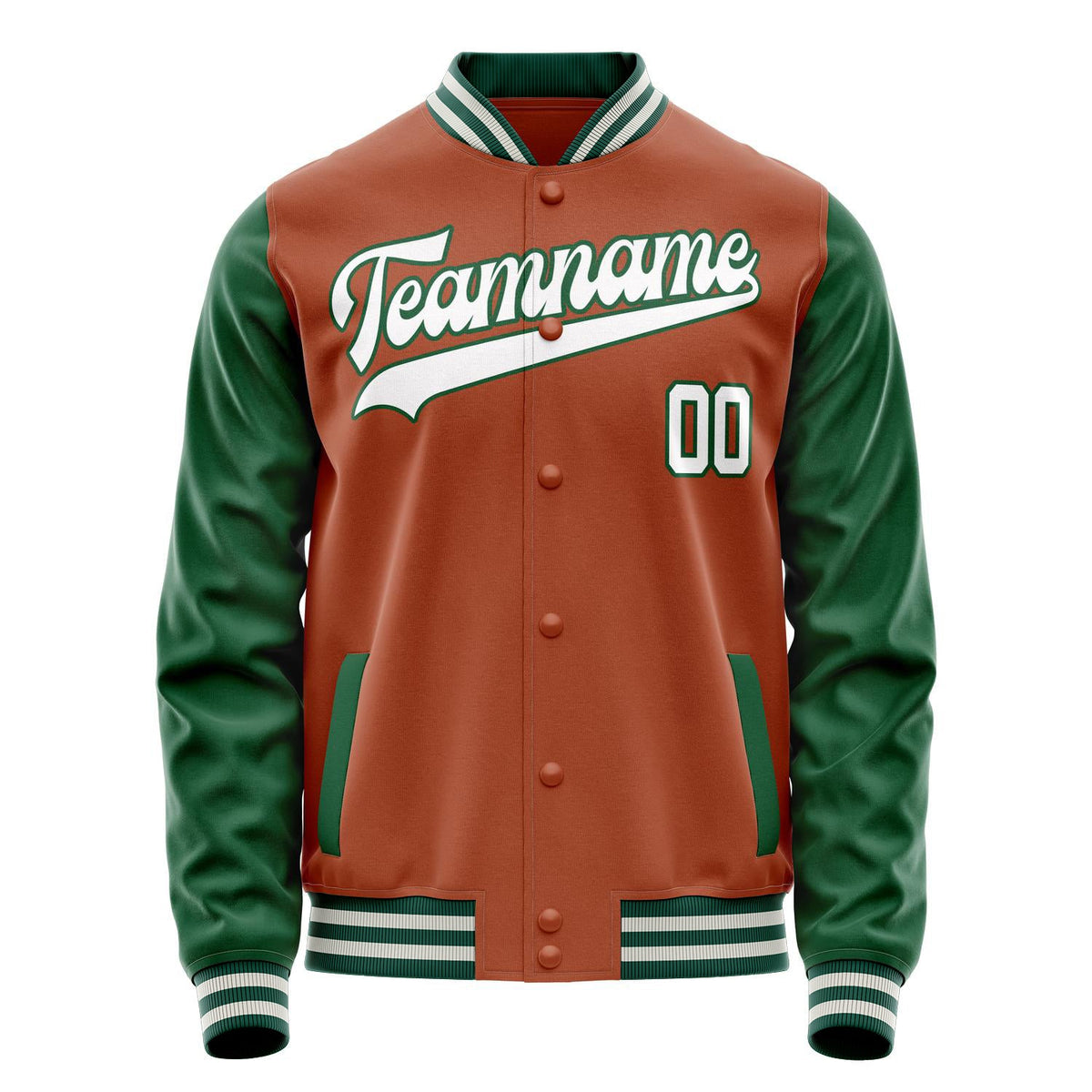 Custom Texas-Orange Kelly-Green Solid Color Varsity Letterman Jacket JA02240617JG419