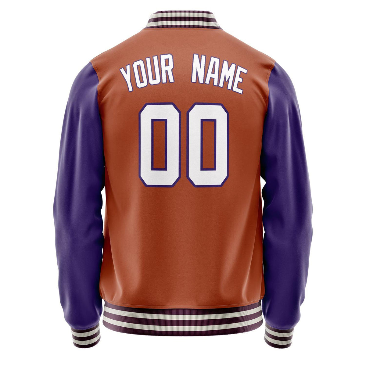 Custom Texas-Orange Purple Solid Color Varsity Letterman Jacket JA02240617JG422