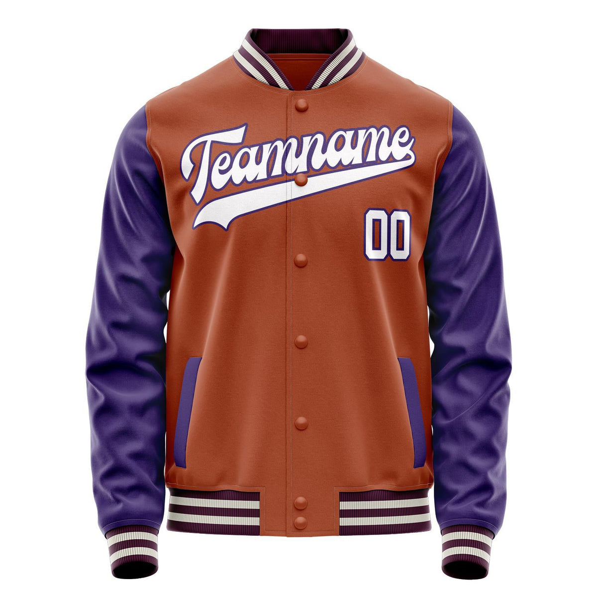 Custom Texas-Orange Purple Solid Color Varsity Letterman Jacket JA02240617JG422