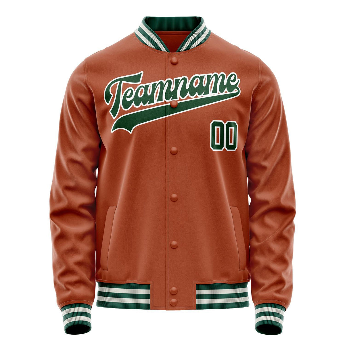 Custom Texas-Orange Kelly-Green Solid Color Varsity Letterman Jacket JA02240617JG423