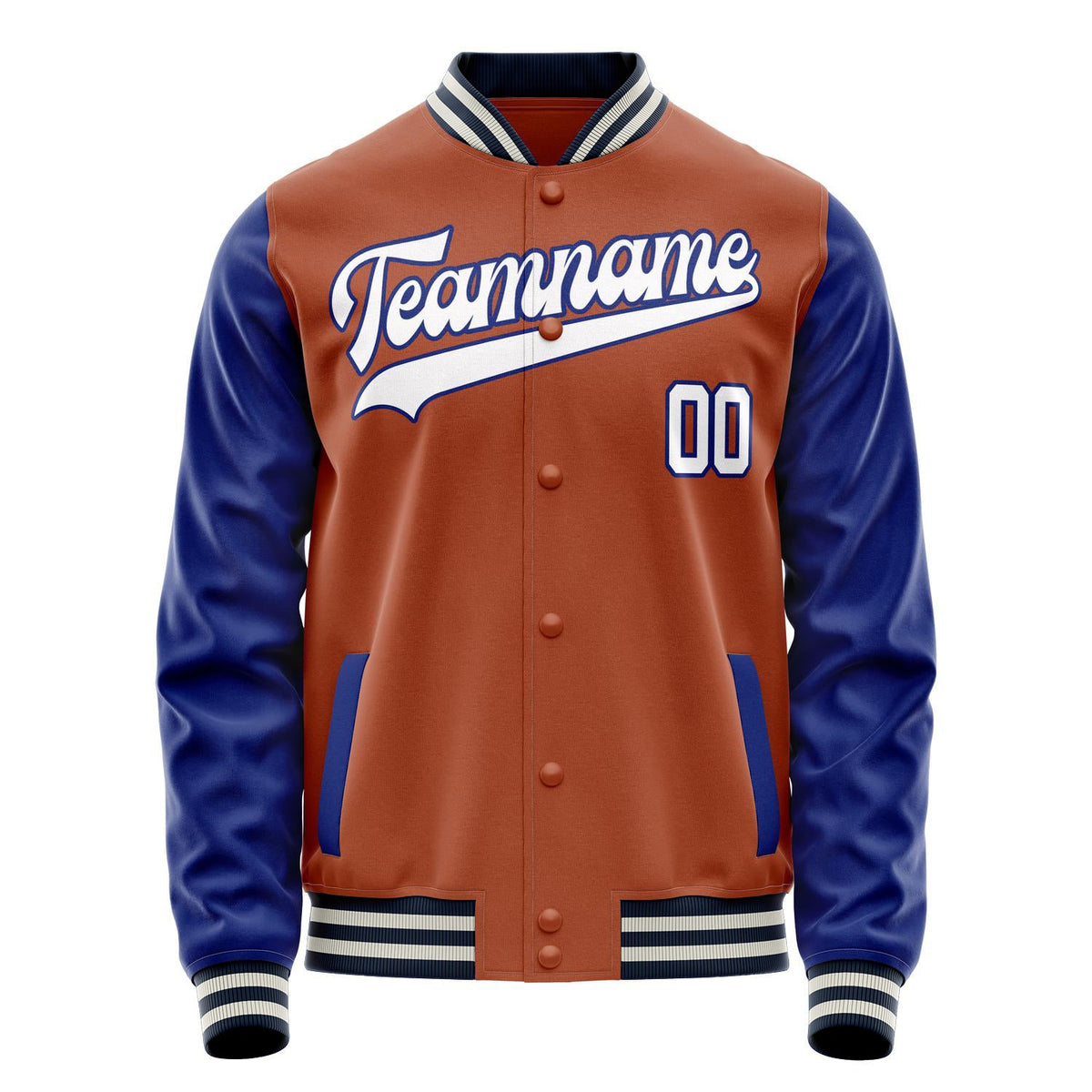 Custom Texas-Orange Royal Solid Color Varsity Letterman Jacket JA02240617JG429