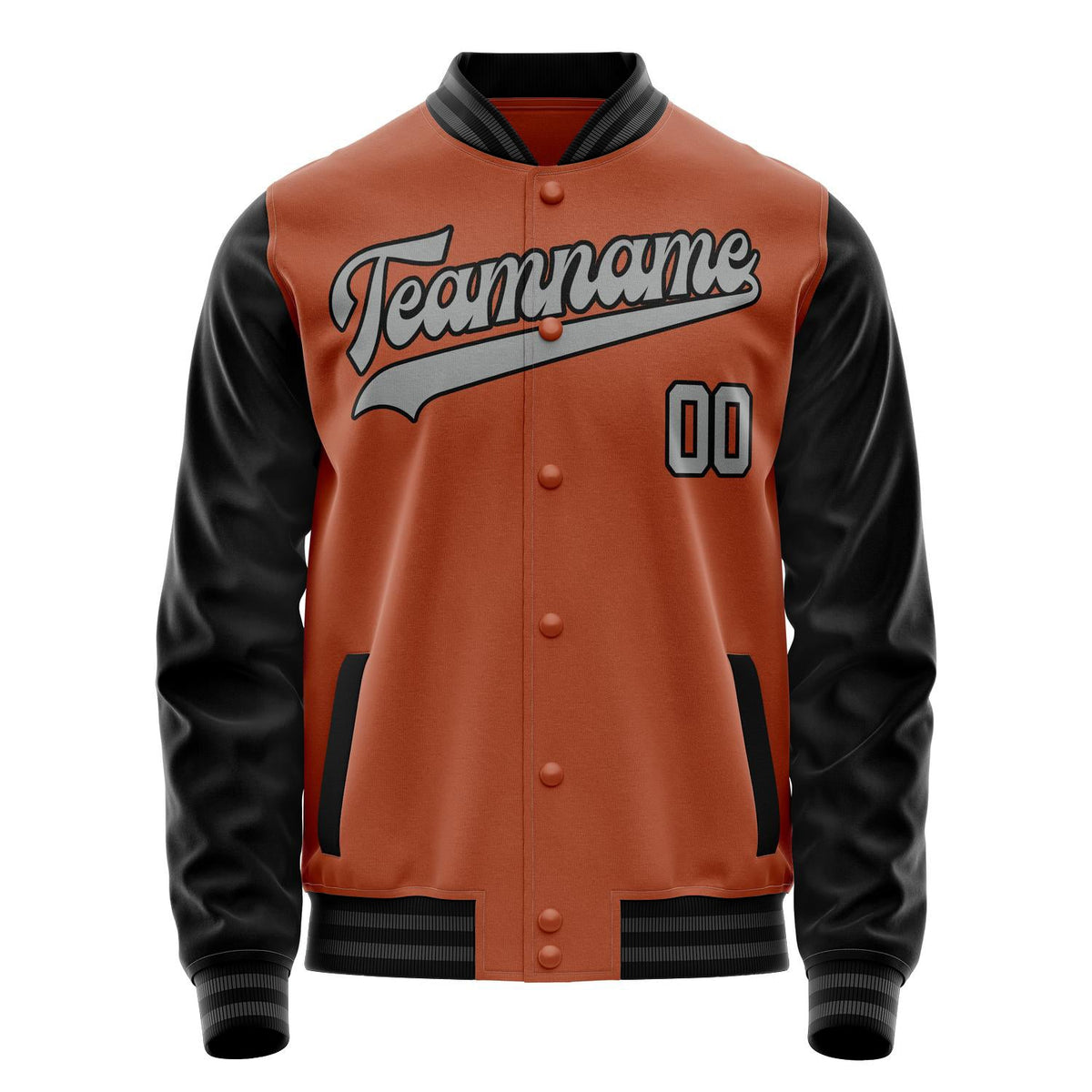 Custom Texas-Orange Black Solid Color Varsity Letterman Jacket JA02240617JG431