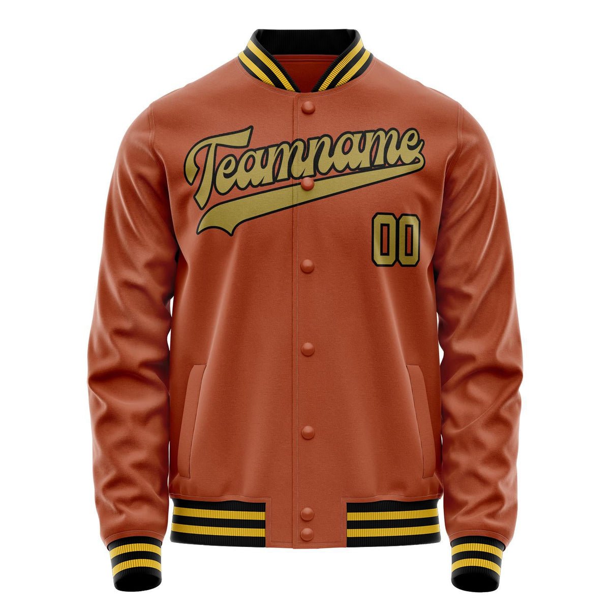 Custom Texas-Orange Old-Gold Solid Color Varsity Letterman Jacket JA02240617JG435