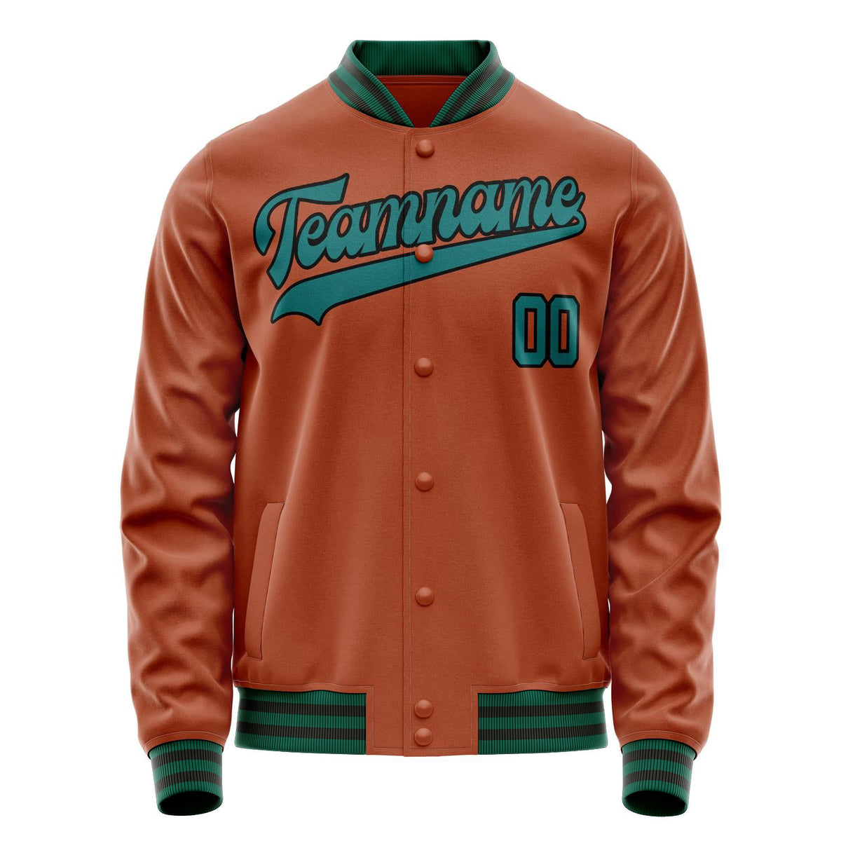 Custom Texas-Orange Teal Solid Color Varsity Letterman Jacket JA02240617JG440