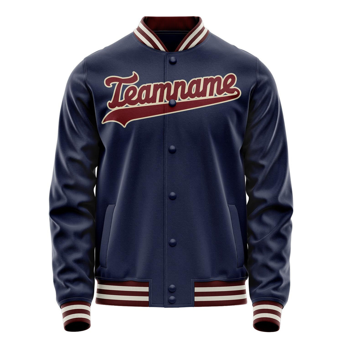 Custom Navy Crimson Solid Color Varsity Letterman Jacket JA02240617KZ267