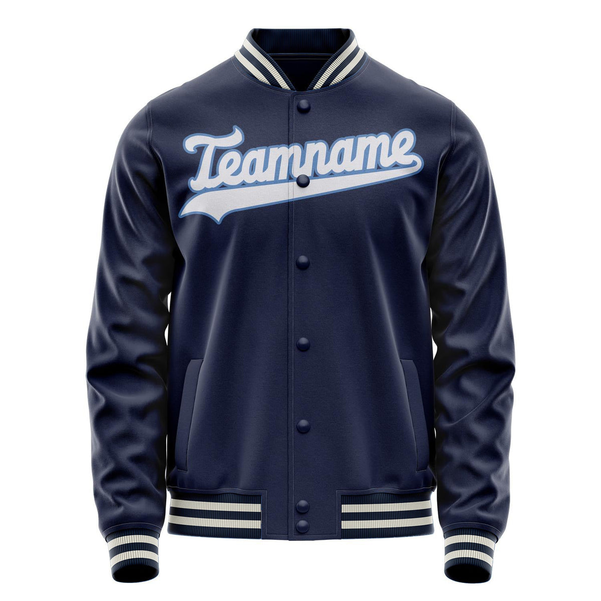 Custom Navy White Solid Color Varsity Letterman Jacket JA02240617KZ269