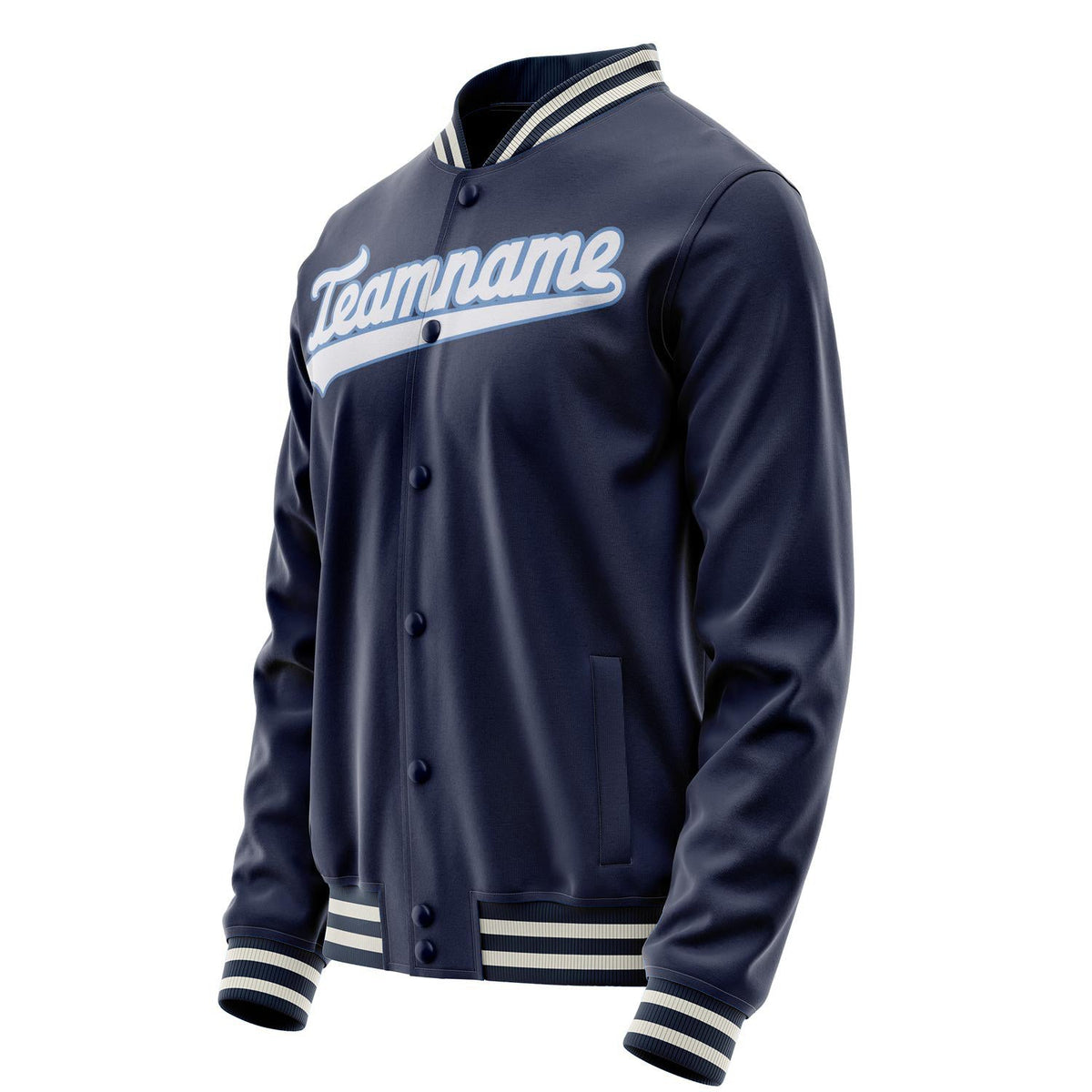 Custom Navy White Solid Color Varsity Letterman Jacket JA02240617KZ269