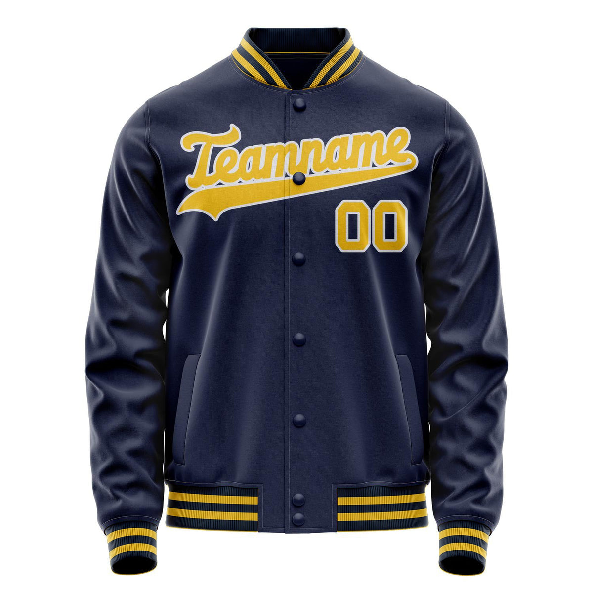 Custom Navy Gold Solid Color Varsity Letterman Jacket JA02240617KZ270