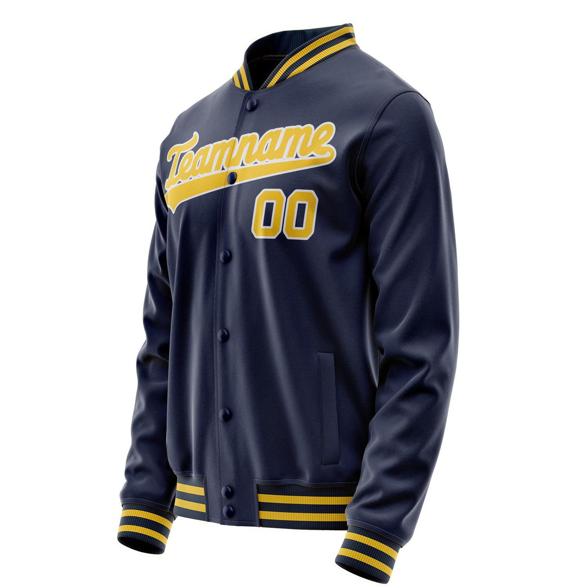 Custom Navy Gold Solid Color Varsity Letterman Jacket JA02240617KZ270