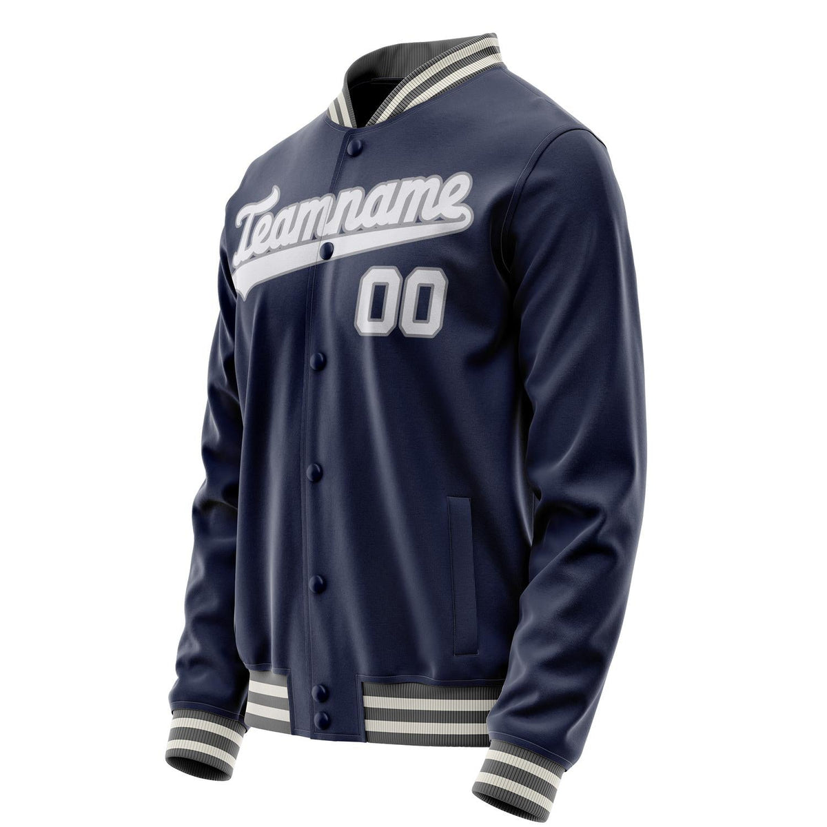 Custom Navy White Solid Color Varsity Letterman Jacket JA02240617KZ271