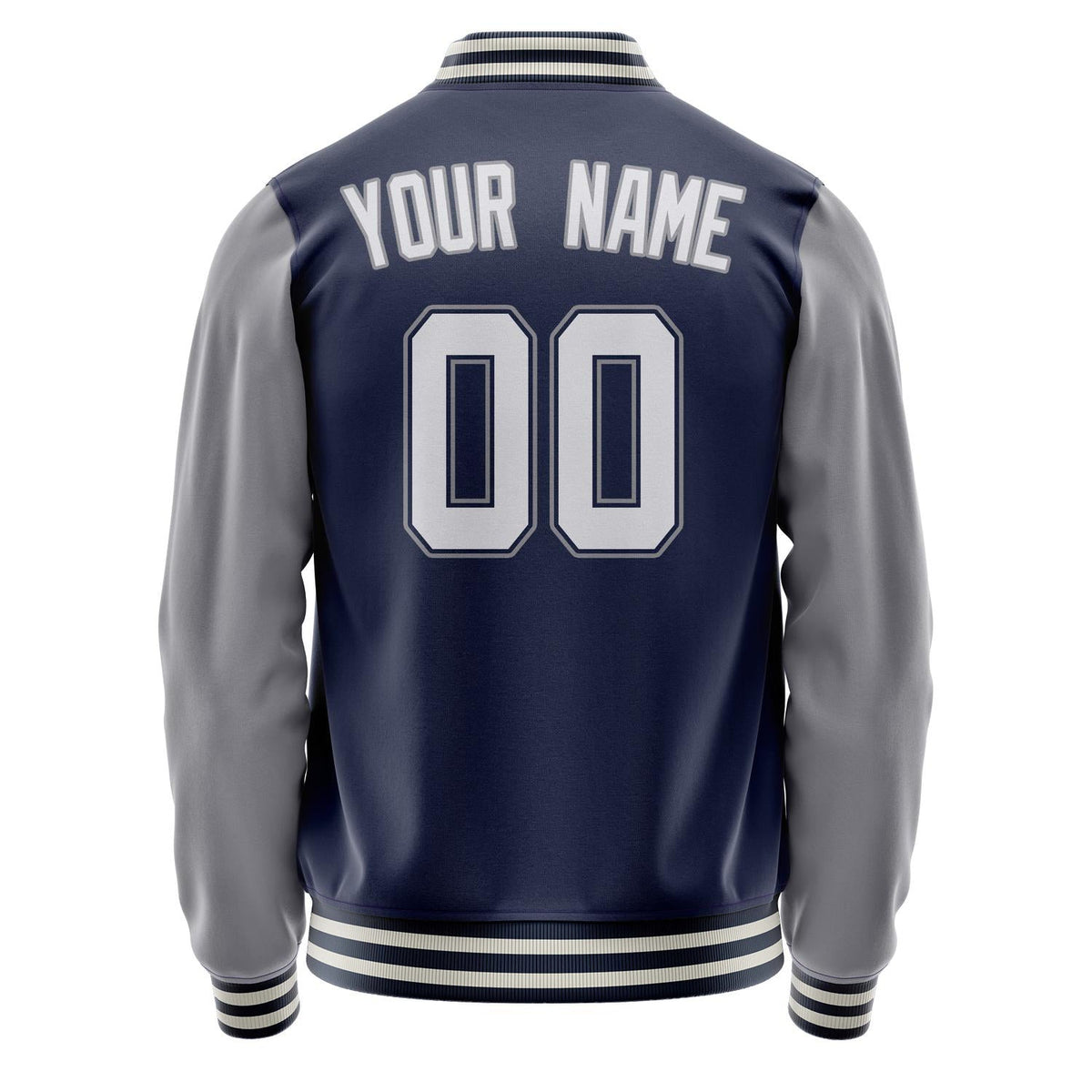 Custom Navy Gray Solid Color Varsity Letterman Jacket JA02240617KZ272