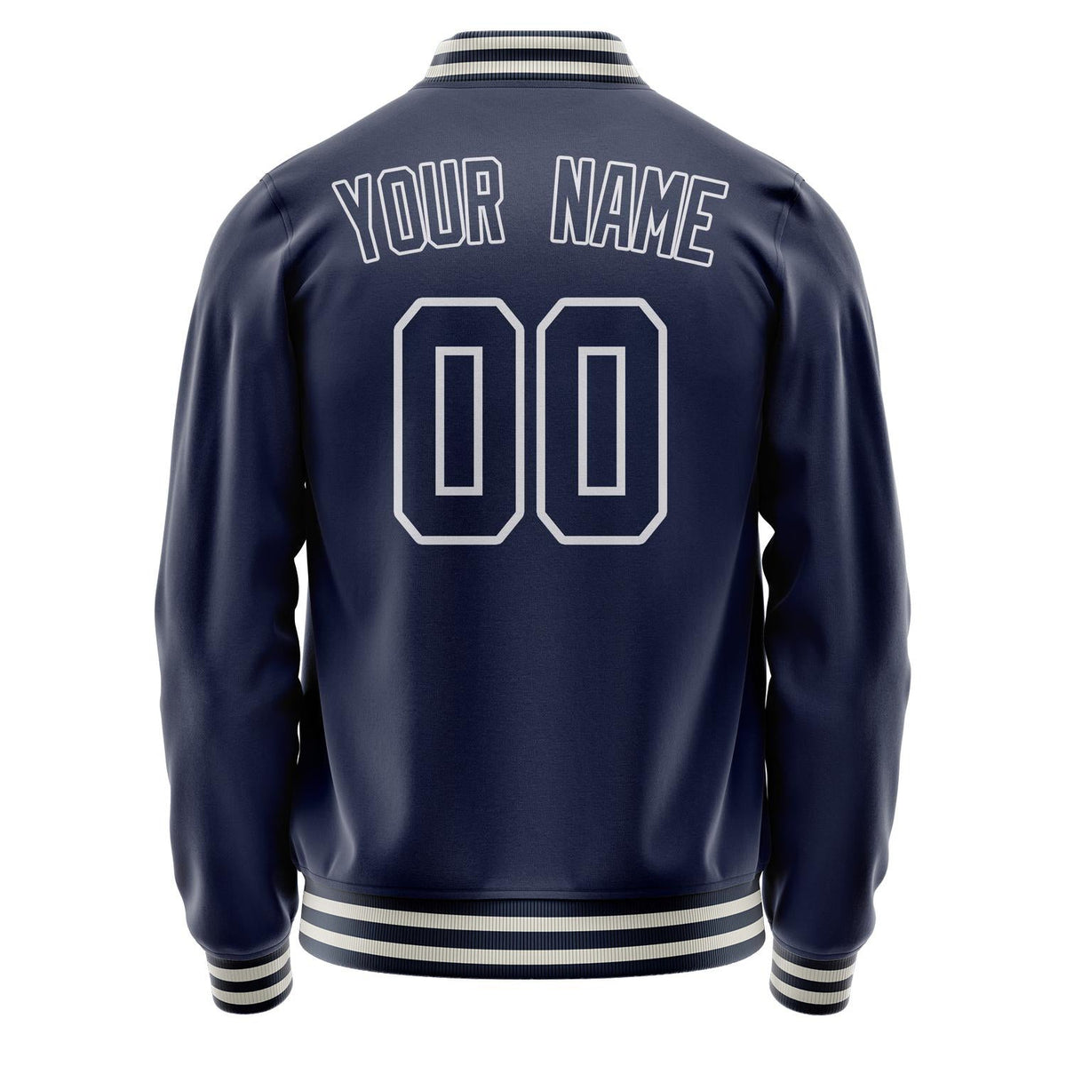 Custom Navy White Solid Color Varsity Letterman Jacket JA02240617KZ273