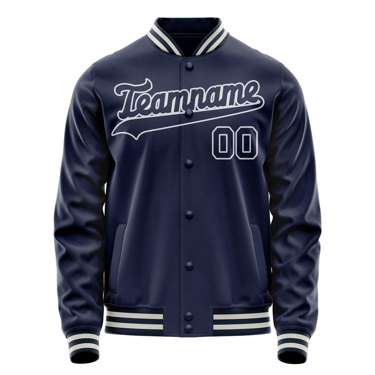 Custom Navy White Solid Color Varsity Letterman Jacket JA02240617KZ273