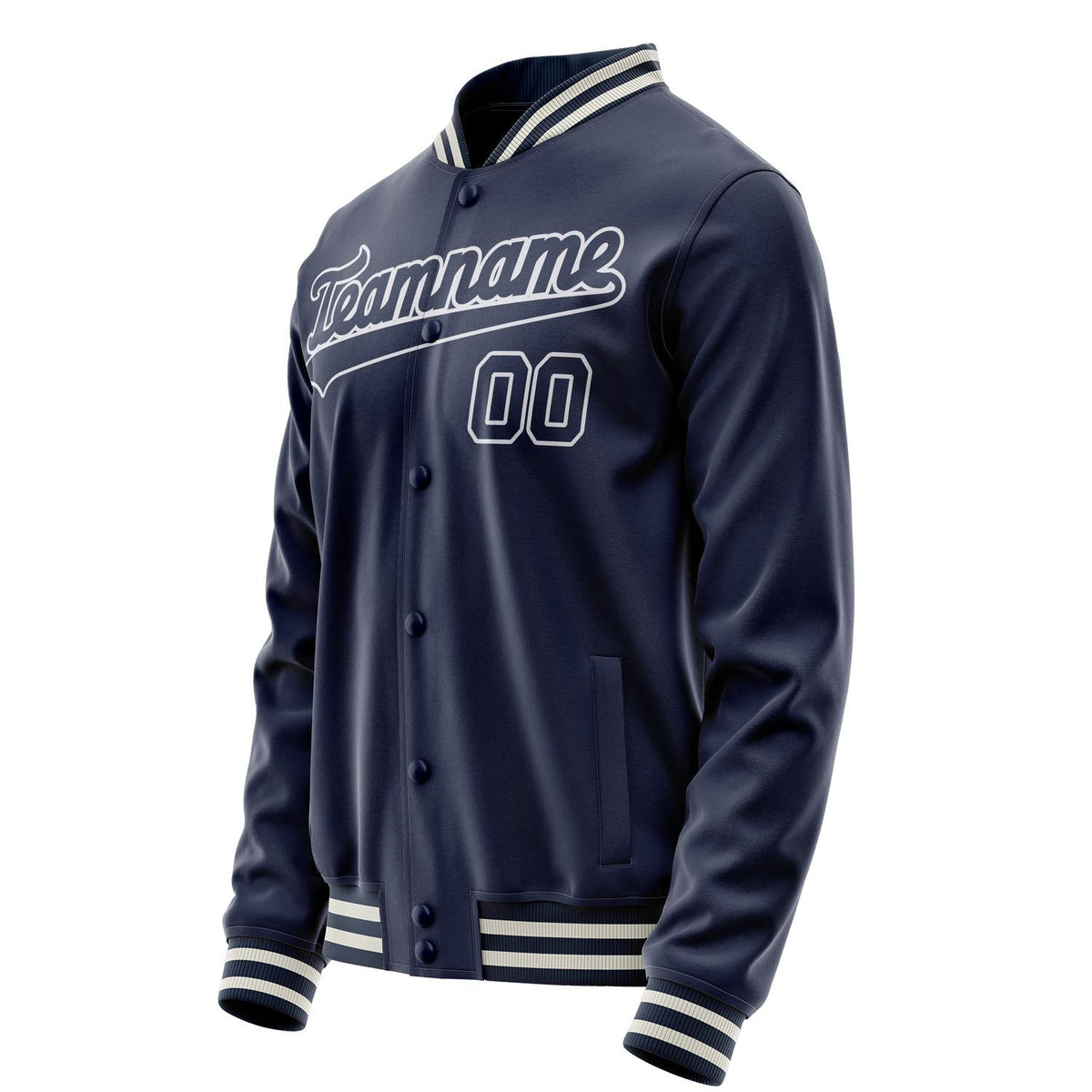 Custom Navy White Solid Color Varsity Letterman Jacket JA02240617KZ273