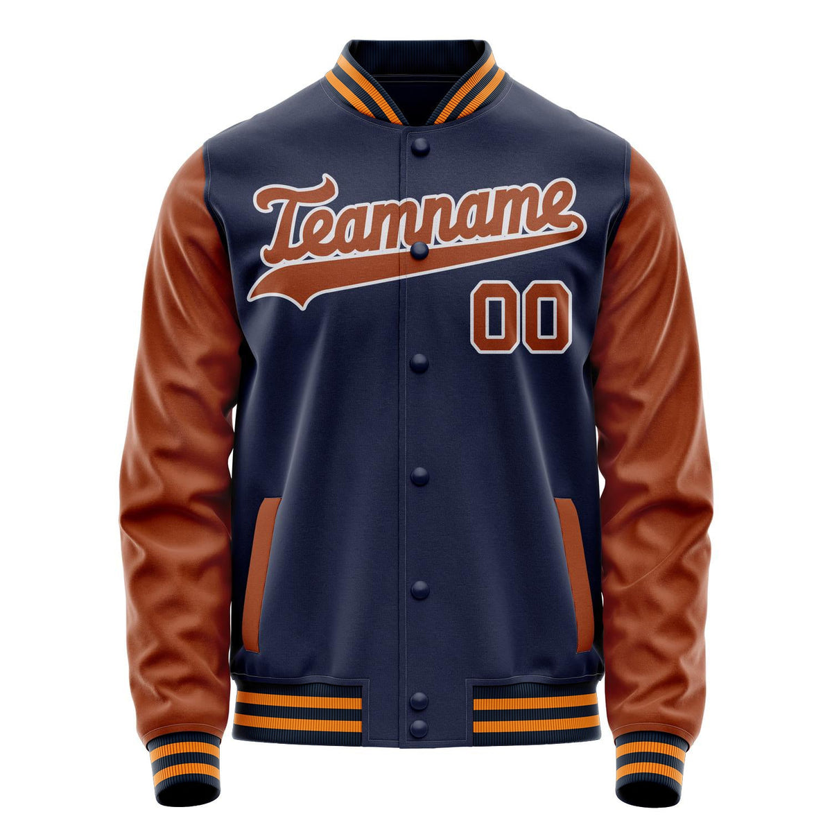 Custom Navy Brown Solid Color Varsity Letterman Jacket JA02240617KZ275