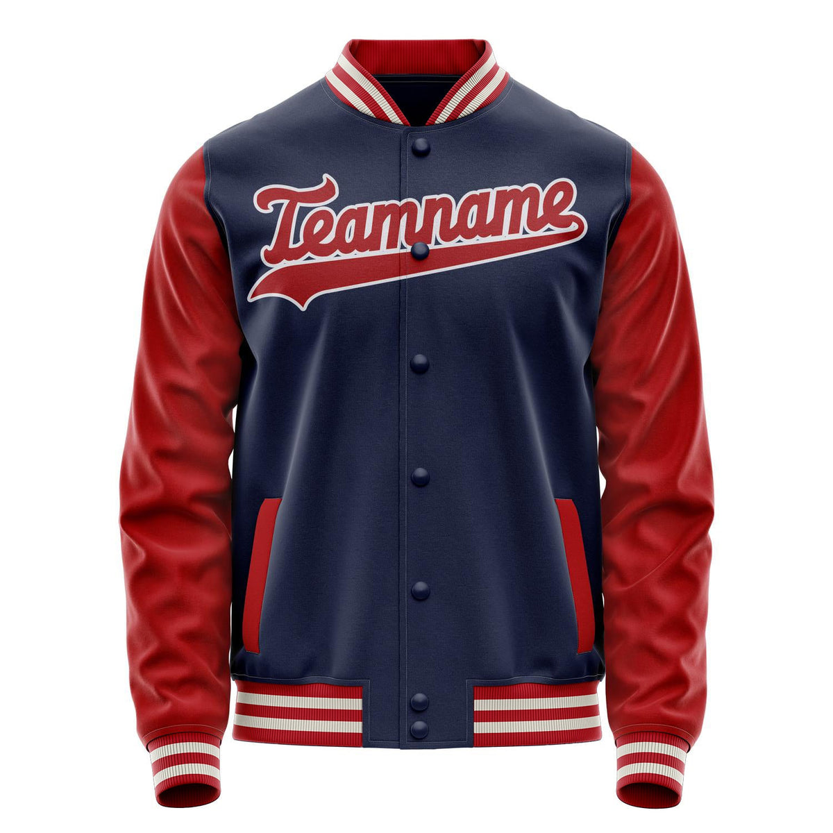 Custom Navy Red Solid Color Varsity Letterman Jacket JA02240617KZ277