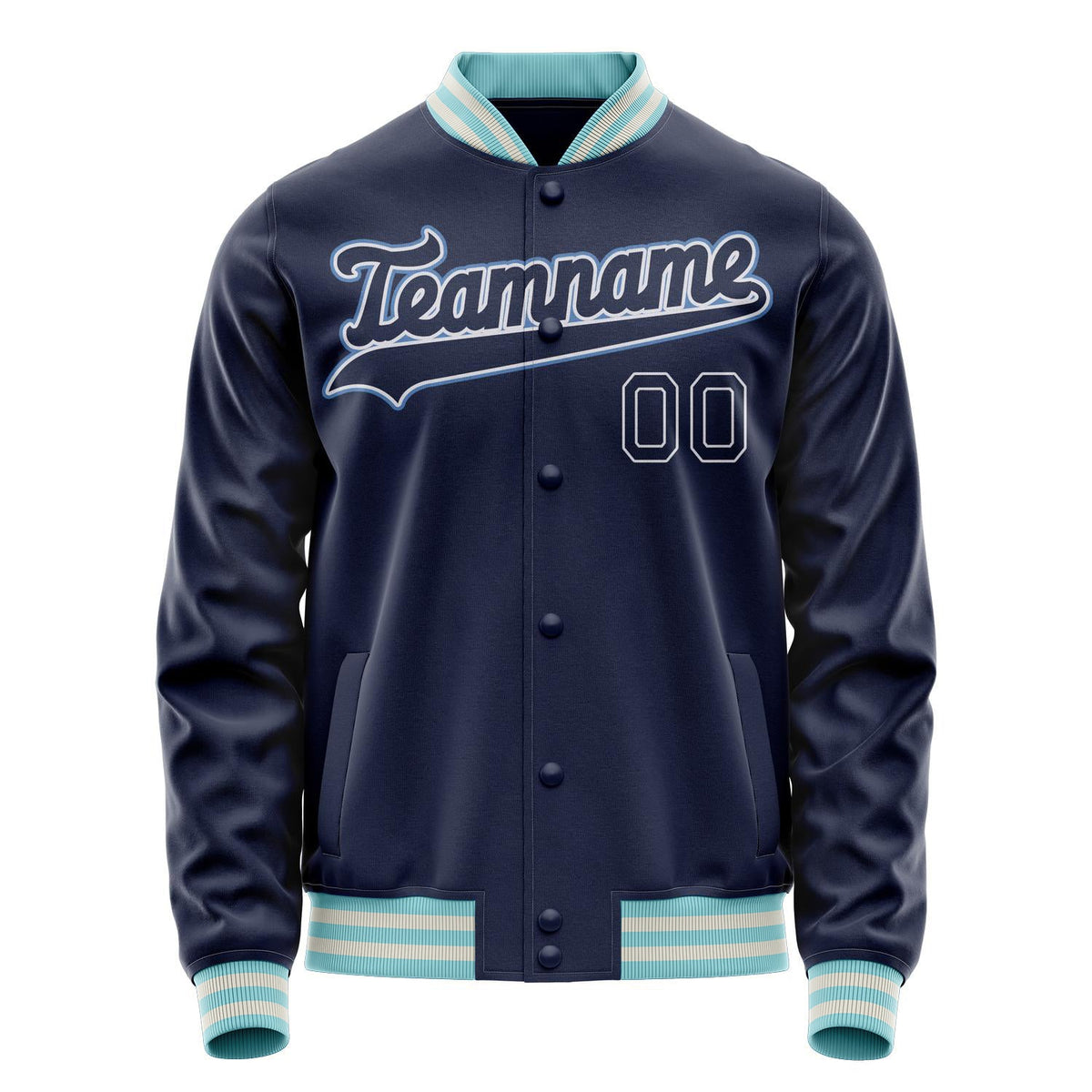 Custom Navy White Solid Color Varsity Letterman Jacket JA02240617KZ279