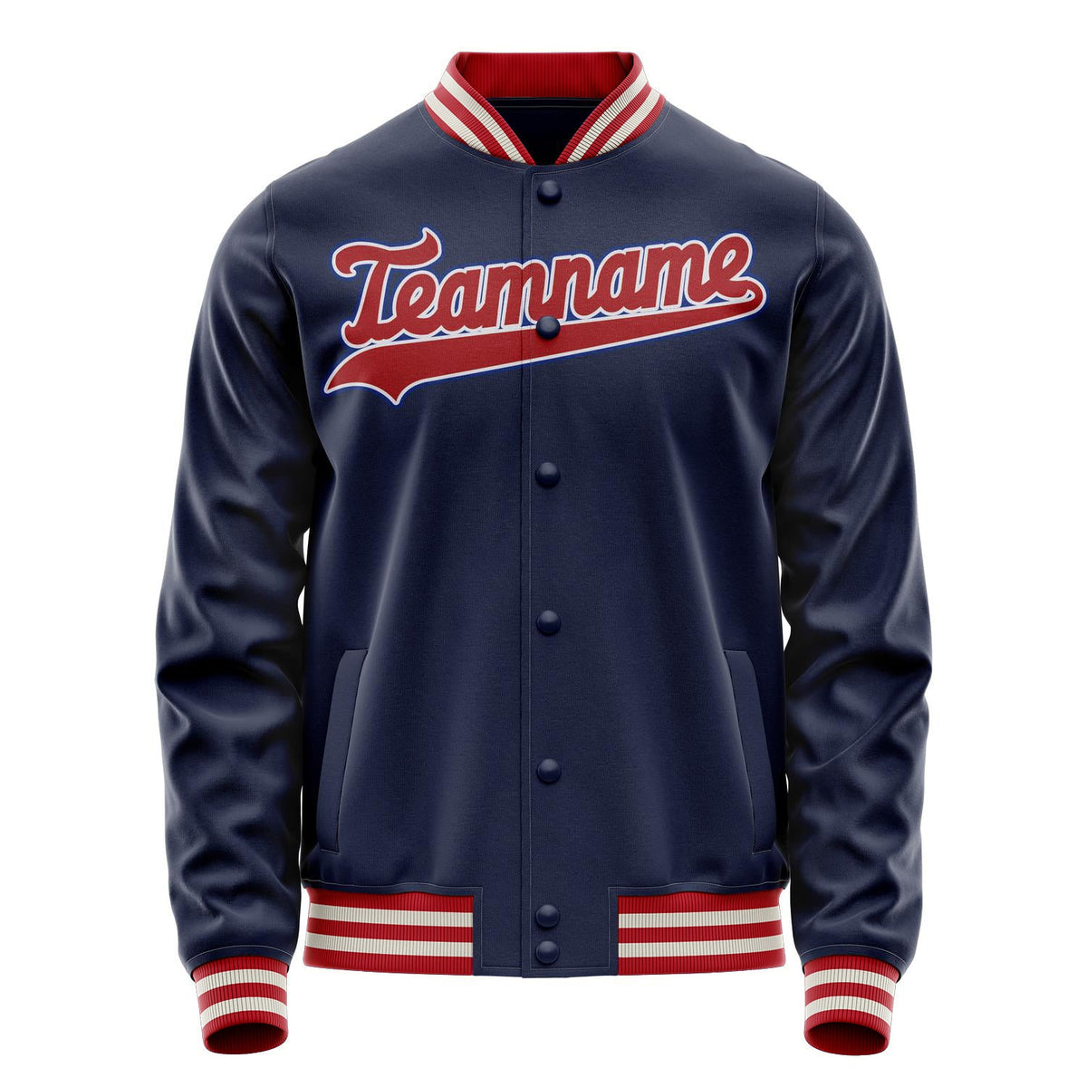 Custom Navy Red Solid Color Varsity Letterman Jacket JA02240617KZ280