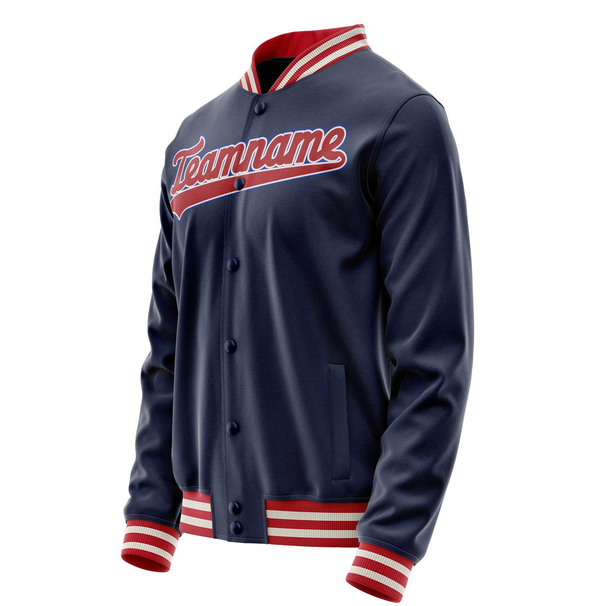 Custom Navy Red Solid Color Varsity Letterman Jacket JA02240617KZ280