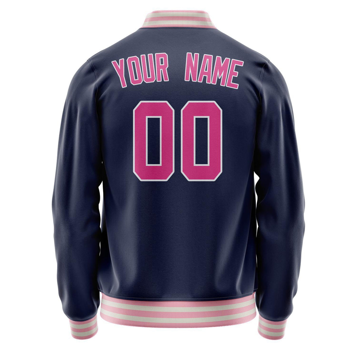 Custom Navy Pink Solid Color Varsity Letterman Jacket JA02240617KZ281