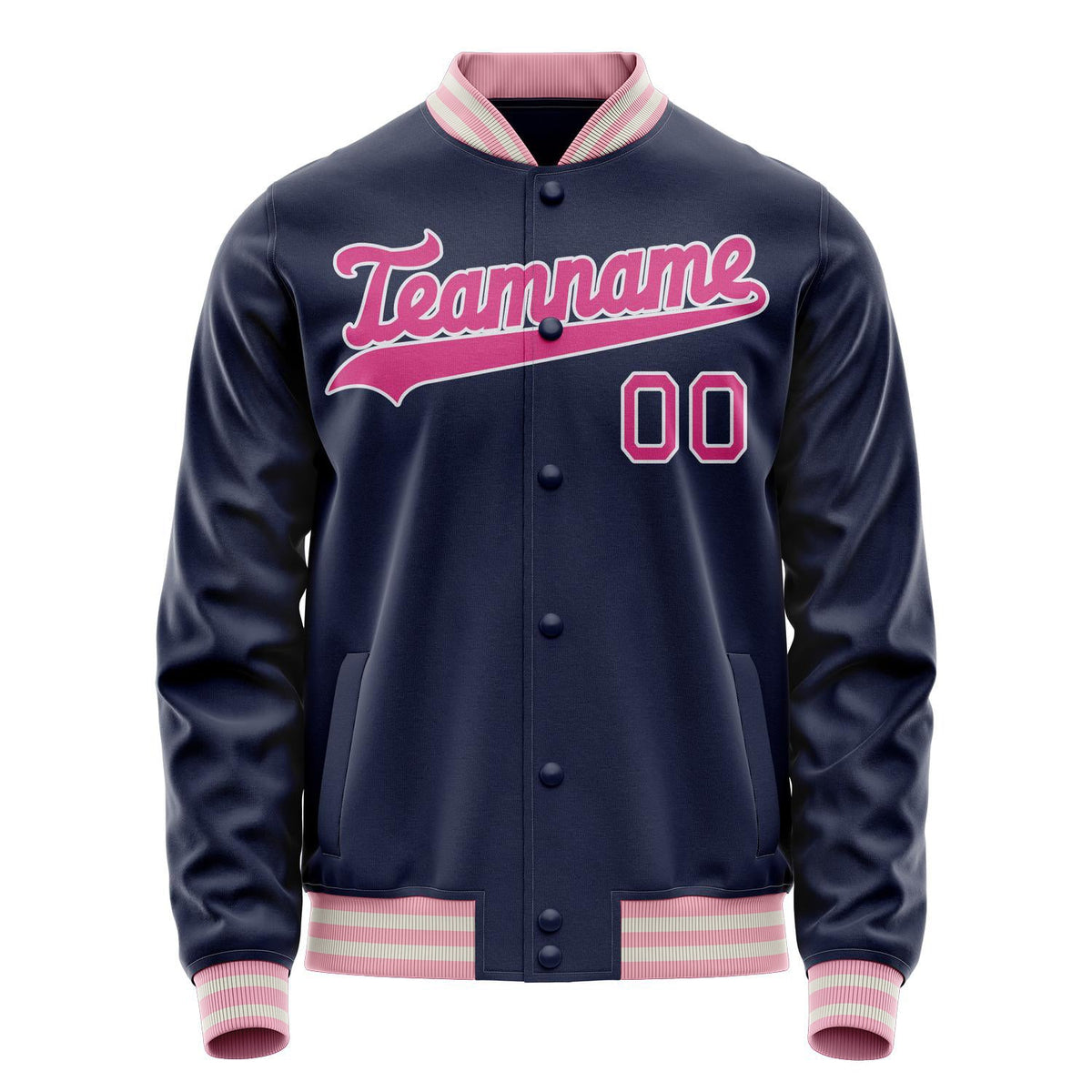 Custom Navy Pink Solid Color Varsity Letterman Jacket JA02240617KZ281