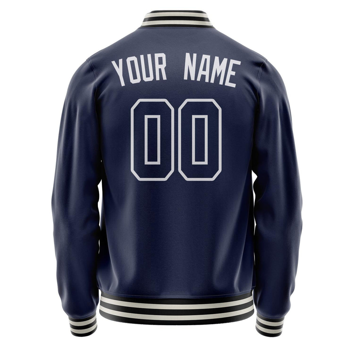 Custom Navy White Solid Color Varsity Letterman Jacket JA02240617KZ283